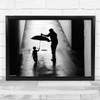 Child and Dad with umbrella silhouette Wall Art Print