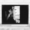 Model Woman Window Black & White Smoke Wall Art Print