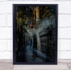 The Explorer eerie alley way buildings Wall Art Print