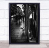 walking in rain umbrellas bulldog city Wall Art Print