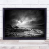 black and white sea views water rocks Wall Art Print