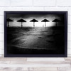 Umbrella Beach Vacation Holiday Travel Sand Sea Ocean Person Black & White Print