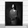 Girl Model Woman Face Closed Eyes Dress Black White Portrait Mood Emotion Print