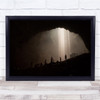 Cave Light People Adventure Adventurer Sepia Toned Monocolour Wall Art Print