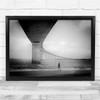 Bridge Man Walking Beach Water Perspective Black & White Architecture Print