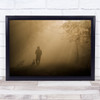 man and dog silhouette nature Adda Italia Fog Fiume light rays forest Print