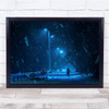 Night Snow Lights Lantern Blue Street Snowfall Snowing Snowy Wall Art Print