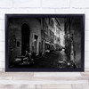 Alley Street Vespa Scooter Rome Italy Black & White Old Town History Print