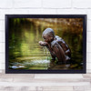 Africa Boy Mursi Ethiopia Water Drinking Drink River Sit Sitting Wall Art Print