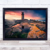 Sky Landscape Sea Sunset Water Beach Light Lighthouse Ocean Rock Wall Art Print