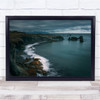 Ocean Sea Crashing Against Cliff Rocks Gloomy Landscape Wall Art Print