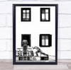 black windows person working ladder Wall Art Print