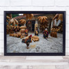 Woven Basket Workers Rooster market Wall Art Print