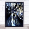 blue blurry rowing boat buildings Wall Art Print