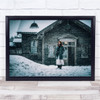 Snow Day Woman Walking Cold House Wall Art Print