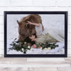 Women With Bear hugging flowers Wall Art Print
