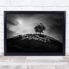 Lonely tree on hill sheep herd Wall Art Print