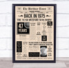1975 Newspaper Any Age Any Year You Were Born Birthday Facts Gift Print