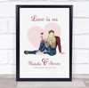 Heart Pink Background Romantic Gift For Him or Her Personalised Couple Print