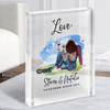 Watercolour Grass Blue Sky Gift Him Her Personalised Couple Clear Acrylic Block