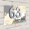 Grey Gold Rose 3D Acrylic House Address Sign Door Number Plaque