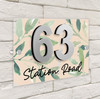 Taupe Wash Leaves 3D Acrylic House Address Sign Door Number Plaque