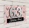 Dusky Pink Leopard Print Hearts 3D Acrylic House Address Sign Door Number Plaque