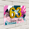 Bright Blue Pink Abstract Leaves Acrylic House Address Sign Door Number Plaque