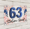 Chic Pink Blue Flowers 3D Acrylic House Address Sign Door Number Plaque