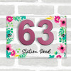 Clear Pink Floral 3D Acrylic House Address Sign Door Number Plaque