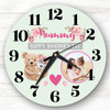 Mummy Mother's Day Gift Bear Photo Green Personalised Clock