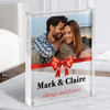 Photo Red Bow Ribbon Romantic Gift Personalised Clear Acrylic Block