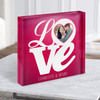 Love Word Pink Photo Frame Romantic Gift Personalised Square Acrylic Block