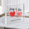 Happy Couple Hearts Romantic Gift Personalised Clear Square Acrylic Block