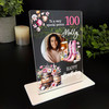 100th Birthday Gift Pink Floral Cowgirl Boots Photo Personalised Gift Plaque