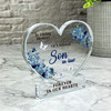 Son-In-Law Blue Floral Memorial Gift Heart Ornament Keepsake Plaque Ornament