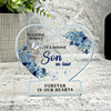 Son-In-Law Blue Floral Memorial Gift Heart Ornament Keepsake Plaque Ornament