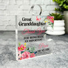 Gift For Great Granddaughter Thank You Red Floral Puzzle Piece Keepsake Plaque