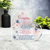 Gift For Cousin Poem Pink Blue Flowers Side Heart Keepsake Plaque Ornament