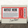 Concert Setlist Poster Print Canvas Red Ticket - Any Artist, Date, Gig, Venue