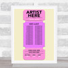 Concert Setlist Poster Print Canvas Pink Ticket - Any Artist, Date, Gig, Venue