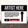 Concert Setlist Poster Print Canvas Black Red Mic - Any Artist, Date, Gig, Venue