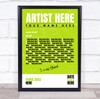 Concert Setlist Poster Print Canvas Bright Green - Any Artist, Date, Gig, Venue