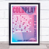 Coldplay - Concert Setlist Gig Poster Print Canvas Pink Purple - Croke Park Dublin Ireland - Sept 2nd 2024