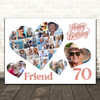 Photo Collage 70th Birthday Gift For Friend 20-Photo Hearts Print Or Canvas