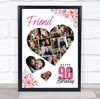 Photo Collage 90th Birthday Gift For Friend 19-Photo Floral Print Or Canvas
