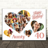 Photo Collage 40th Birthday Gift For Aunty 20-Photo Hearts Print Or Canvas