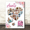 Photo Collage 60th Birthday Gift For Aunty 19-Photo Floral Print Or Canvas