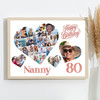 Photo Collage 80th Birthday Gift For Nanny 20-Photo Hearts Print Or Canvas