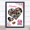 Photo Collage 90th Birthday Gift For Mummy 19-Photo Floral Print Or Canvas